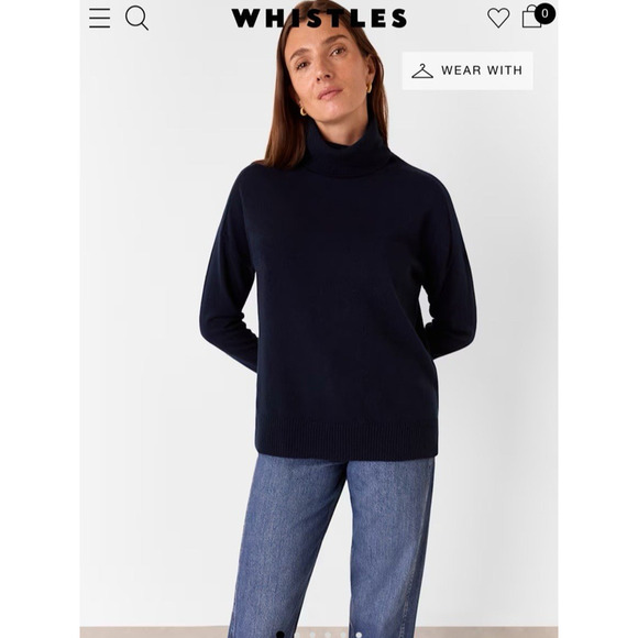 Whistles 100% Cashmere Turtleneck Sweater Blue M Minimalist Quiet Luxury 1780 - Picture 2 of 9